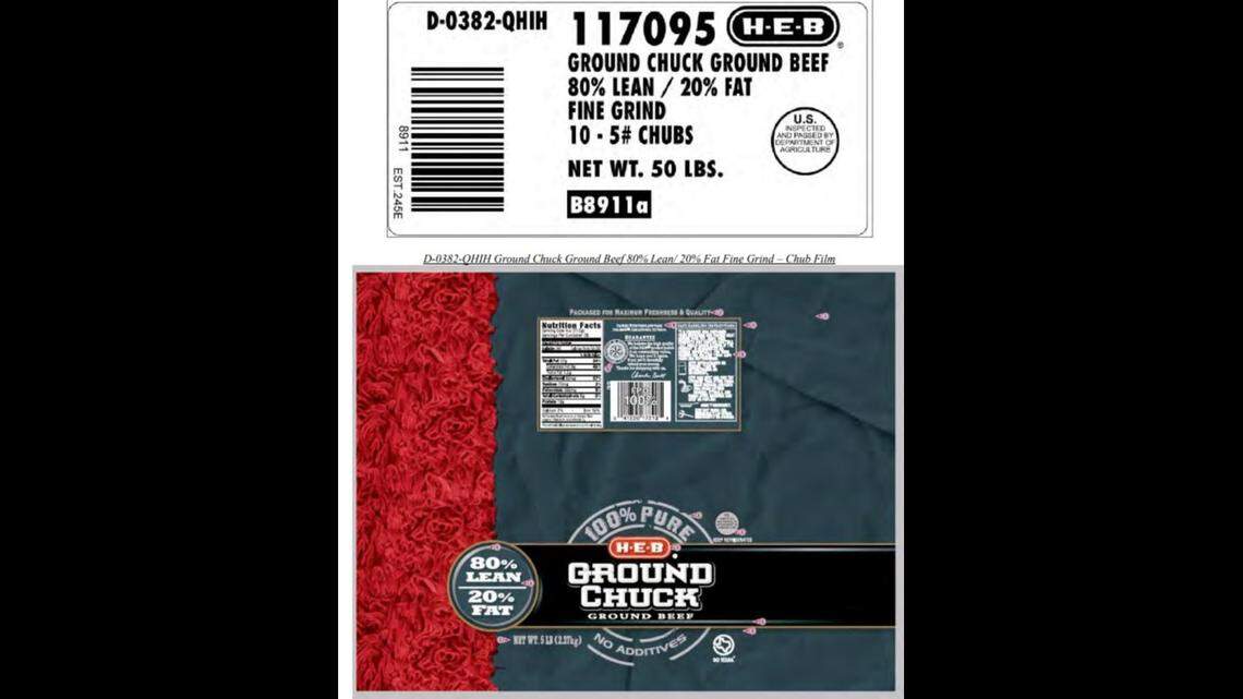 Tyson beef products packages that contain 5-lb. chubs containing the wording “H-E-B GROUND CHUCK GROUND BEEF 80% LEAN/20% FAT” on the packages are part of a recall noted by the USDA on Nov. 16, 2022.