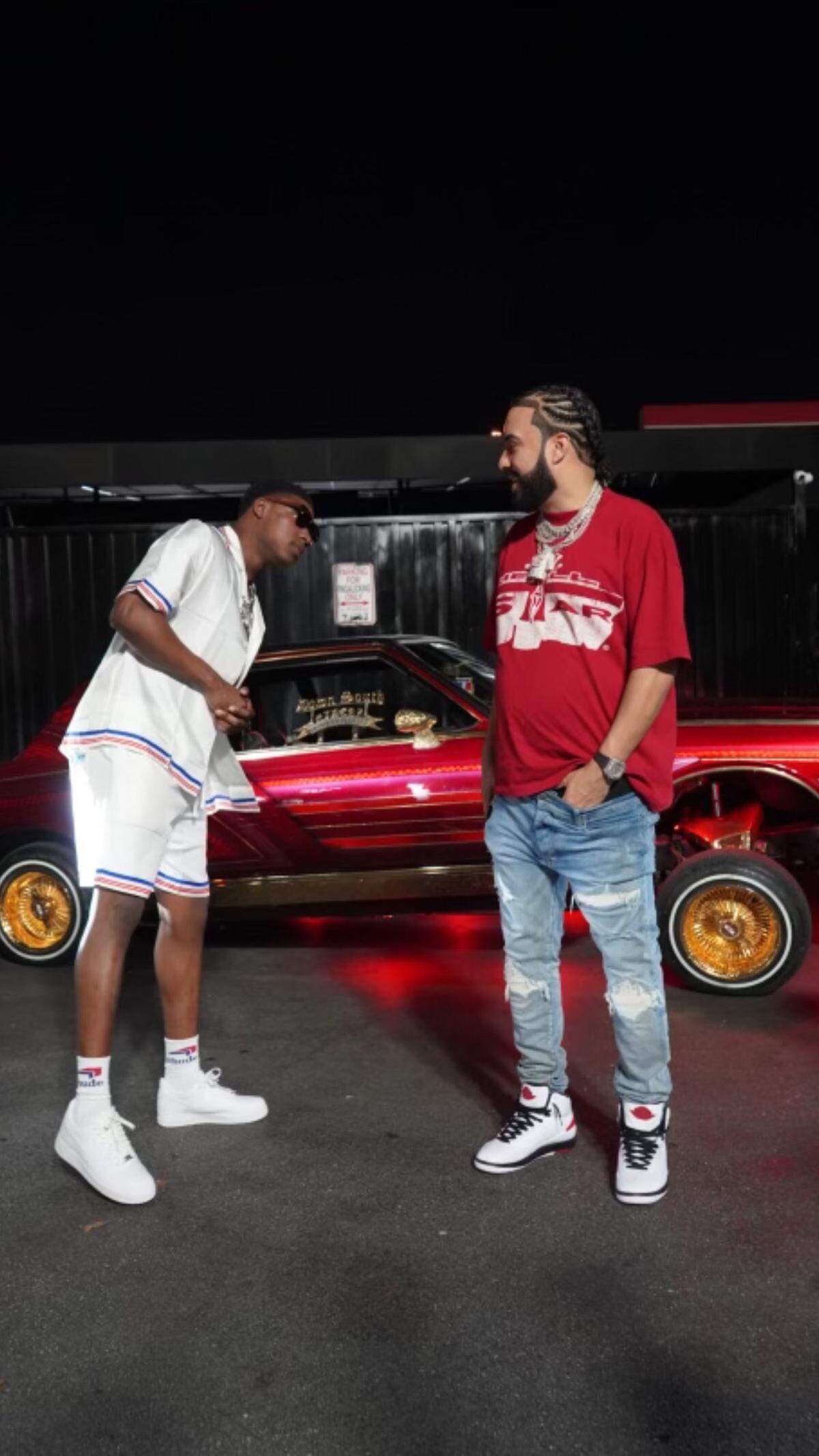 Rappers Rob49 and French Montana during video shoot in Miami Gardens last week.