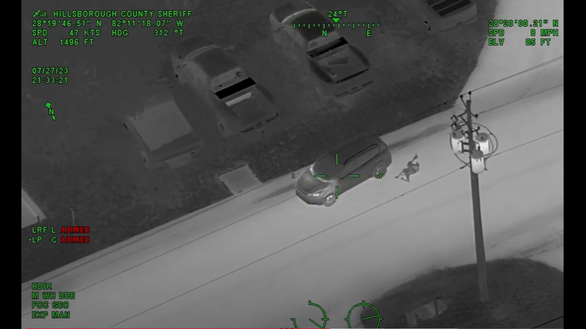 Video released by the Hillsborough County Sheriff’s Office shows the driver drove away when the suspect got out of the back seat and tried to get behind the wheel of the van.