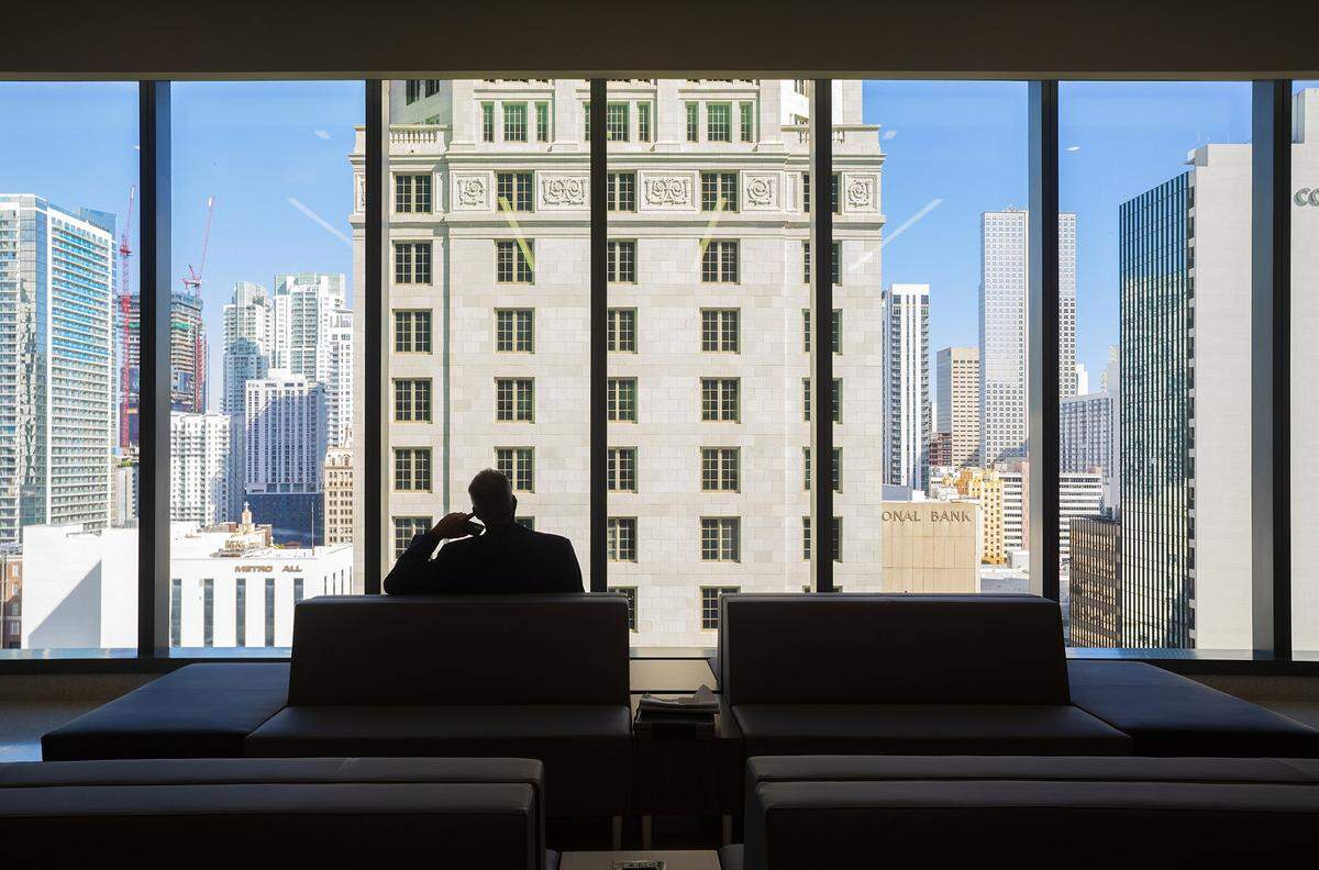 Waiting lounge with a downtown view at the Osvaldo N. Soto Miami-Dade Justice Center, the new courthouse in downtown Miami, on November 7th., 2025.