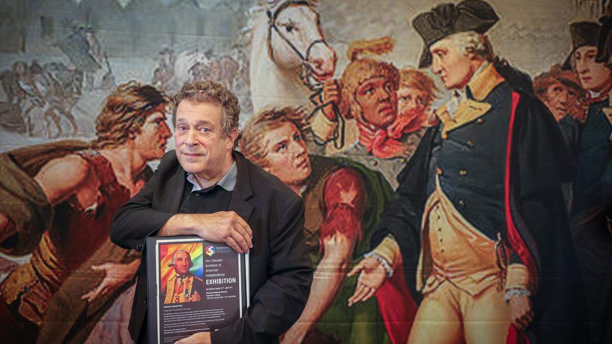 Stonewall National Museum Executive Director Robert Kesten is photographed among one of the many displays that is part of the exhibition on Baron Friedrich Wilhelm von Steuben's military legacy as an openly gay Prussian general. In commemoration of America's 250th anniversary, the Stonewall National Museum in Fort Lauderdale debuts a new exhibition on Baron Friedrich Wilhelm von Steuben, a gay general who helped reform the Continental Army during the Revolutionary War, Wednesday, April 23, 2026.