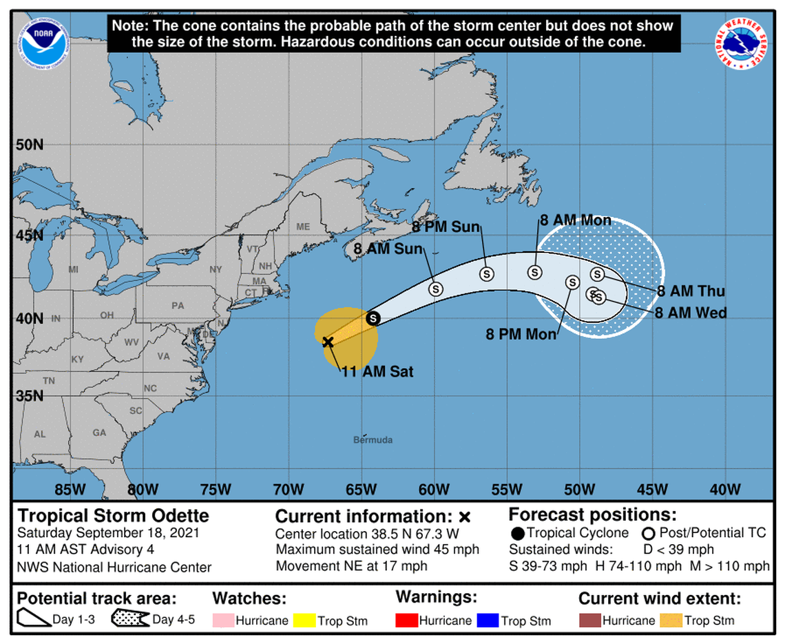 Tropical Storm Odette at 11 a.m. Saturday, Sept. 18, 2021.