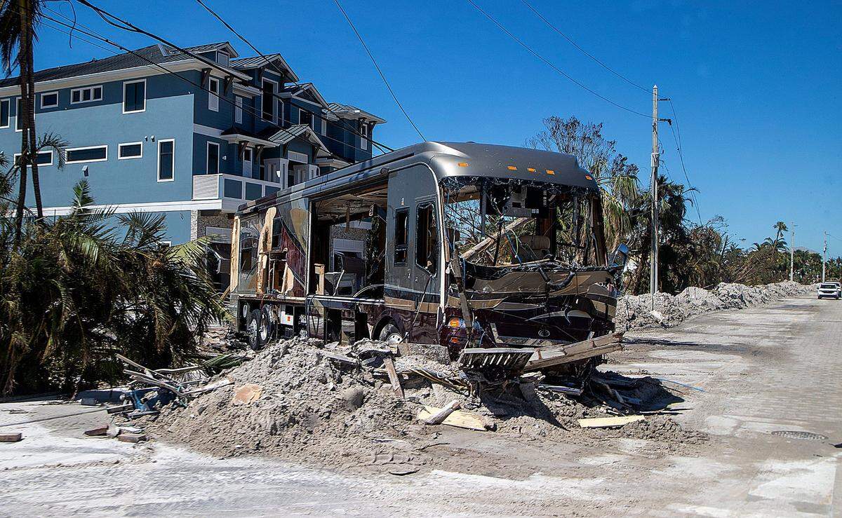 Scenes of destruction along Estero Boulevard in Fort Myers Beach on Friday, Sept. 30, 2022, two days after Hurricane Ian hit Florida’s west coast as a Category 4 storm.
