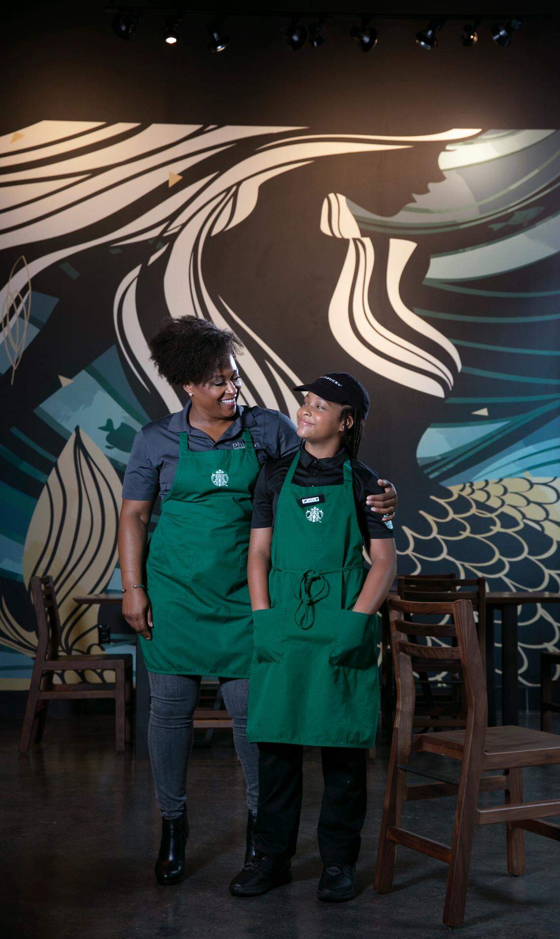 Ramona Hall is a licensed owner and operator of Starbucks, Einstein Bros. Bagels and Chick-fil-A franchises in Miami-Dade. Keeping a reliable workforce during the pandemic has been hard, and she’s had to be creative. Hall is pictured with her daughter Khloe, who helps out in her mom’s Starbucks store inside the downtown Brightline terminal.