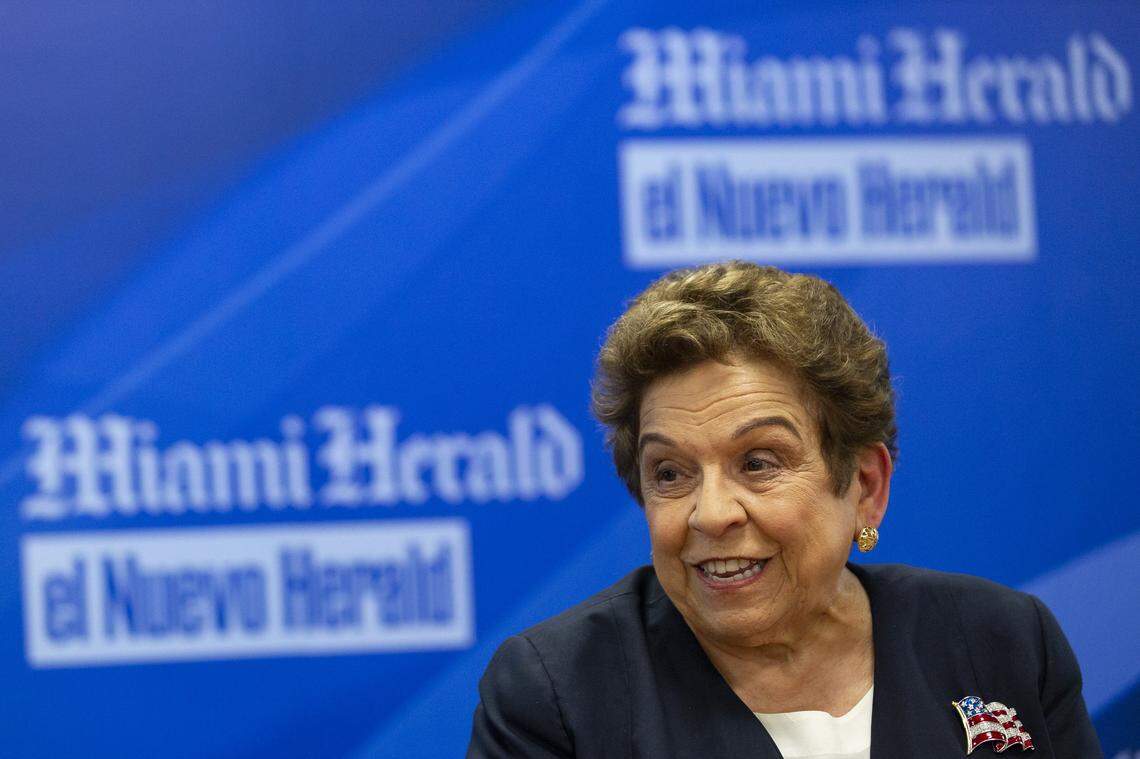 Donna Shalala, Democratic candidate for Congressional District 27, speaks with the Miami Herald’s editorial board in Doral on Wednesday.