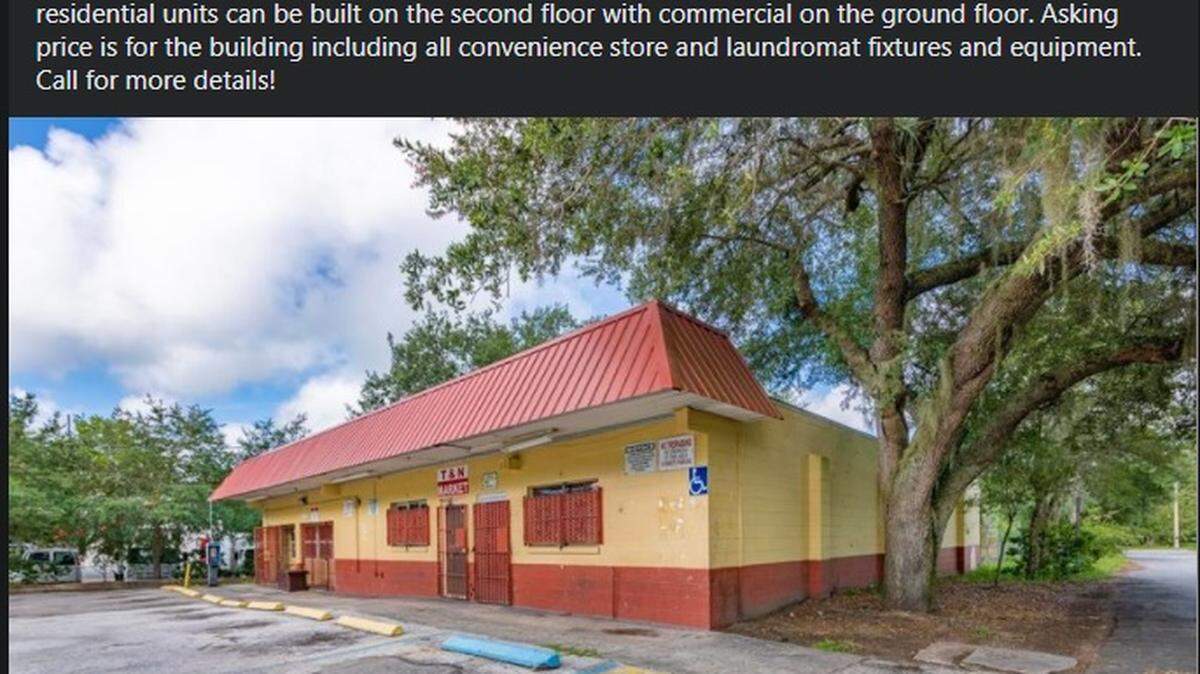 A Facebook realty listing offering the T&N Market property for sale on July 13, 2021, in Mount Dora, Florida. The store is where a double murder happened in November 2020.