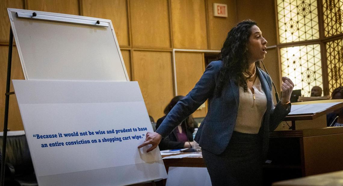 Public defender Damaris Del Valle speaks to members of the jury during final arguments in Robert Koehler’s trial before Judge Daryl Trawick at the Richard E. Gerstein Justice Building on Wednesday, Jan. 25, 2023.