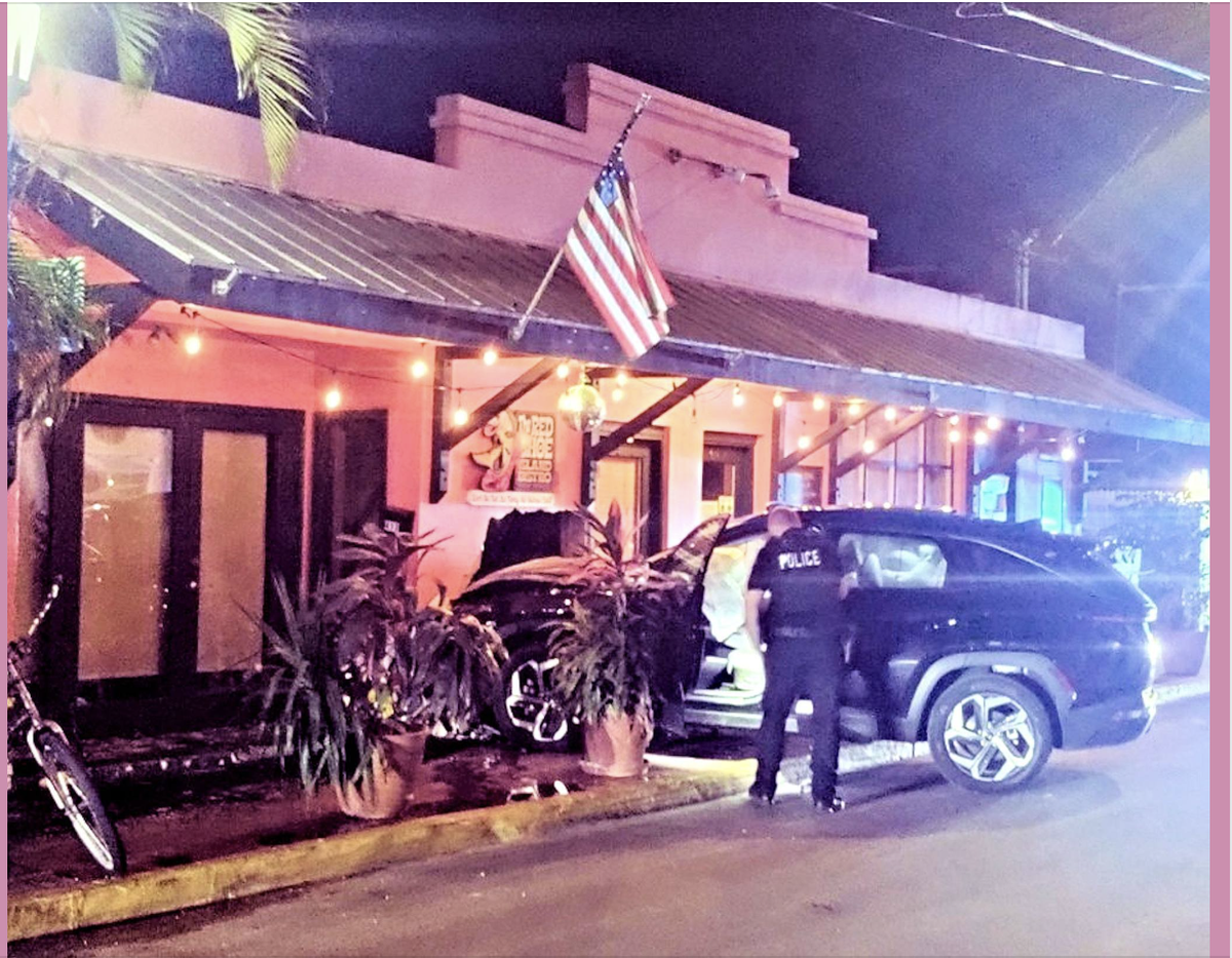 A photo captures the damage to the Red Shoe Island Bistro, 411 Petronia St. in Key West. Police say NFL player Lonnie Phelps rammed a Hyundai SUV into the building after a night of drinking on Wednesday, June 19, 2024.