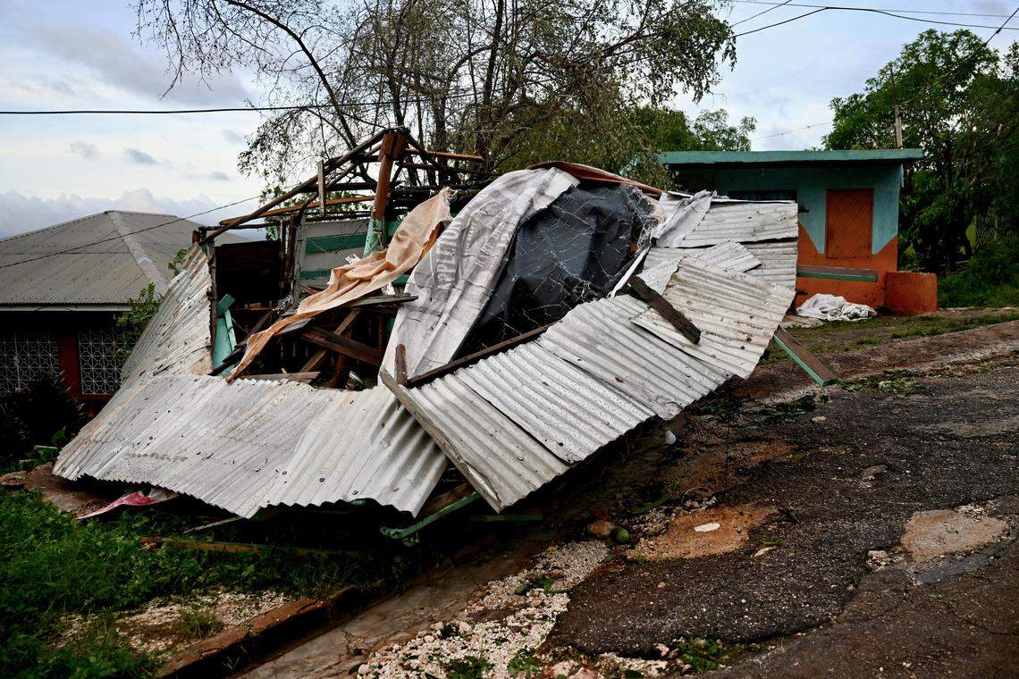 A store stands destroyed following the passage of Hurricane Melissa in Manchester, Jamaica, on October 28, 2025.  