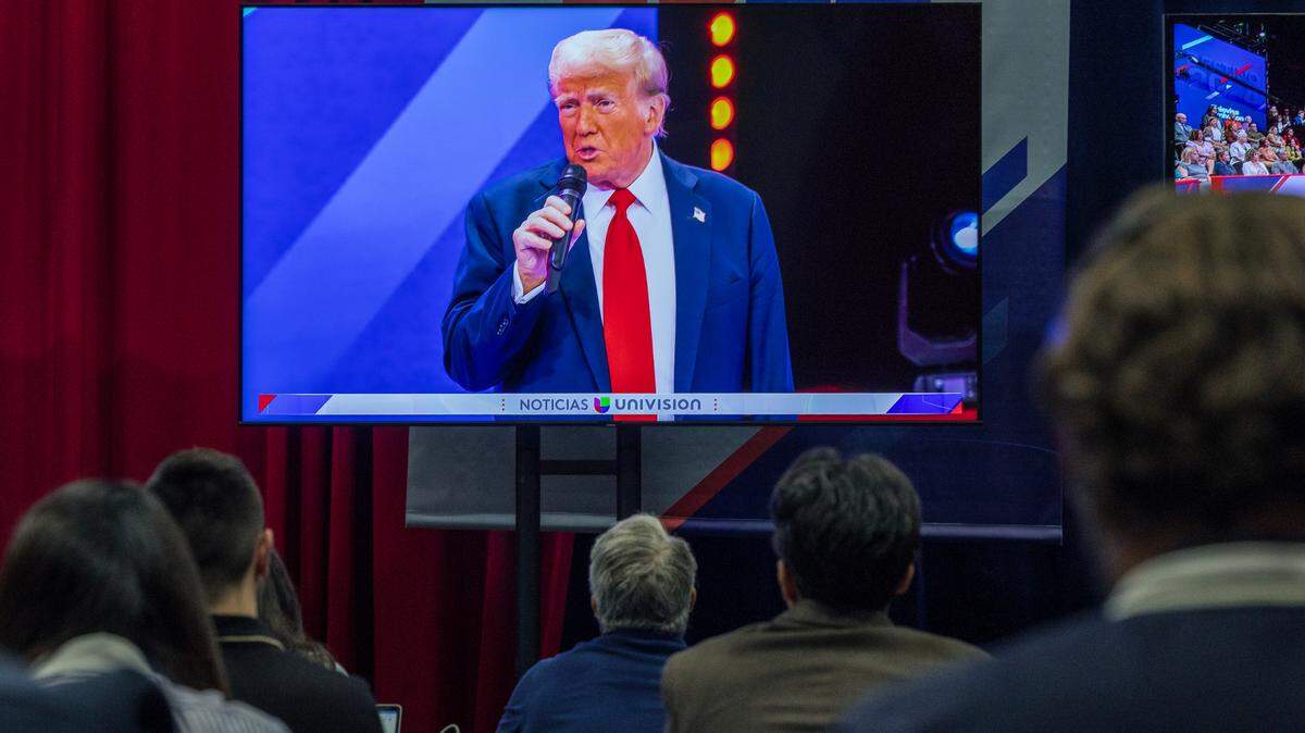 Republican nominee former President Donald Trump answers questions from attendees during a Noticias Univision’s Town Hall, “Los Latinos Preguntan” at Univision studios in Doral, on Wednesday, October 16, 2024.
