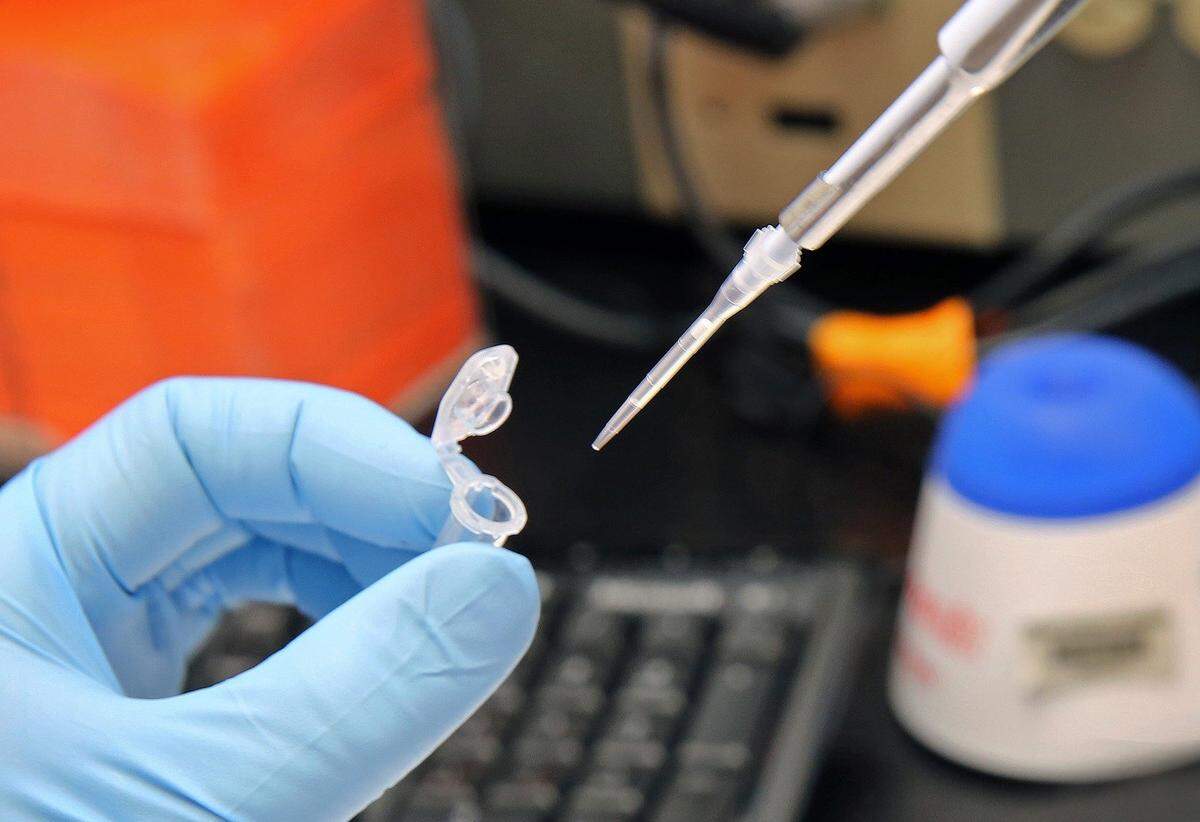 A technologist at the molecular genetic department at Nicklaus Children's Hospital tests  DNA concentration.