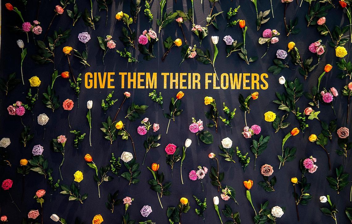 An installation piece by JCPHAB, part of the exhibit “Give Them Their Flowers:” An Exhibit of Black LGBTQ+ Miami History.“