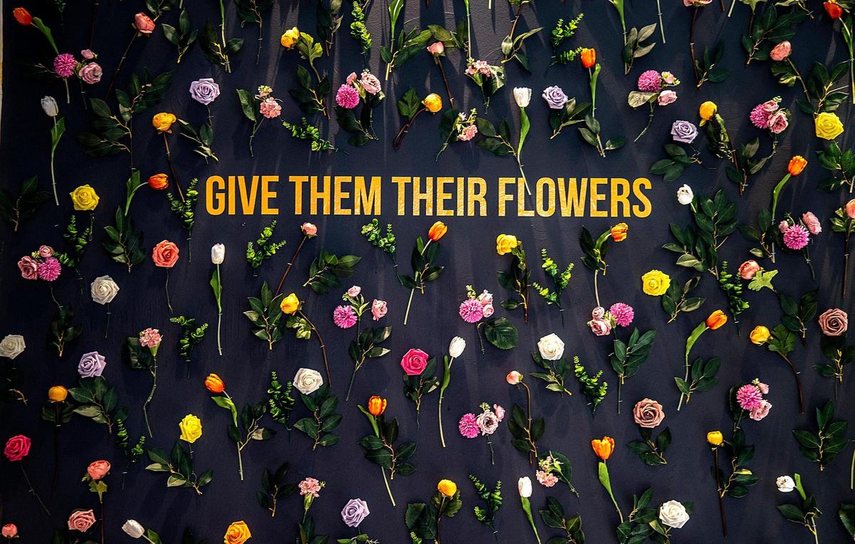 An installation piece by JCPHAB, part of the exhibit “Give Them Their Flowers:” An Exhibit of Black LGBTQ+ Miami History.“