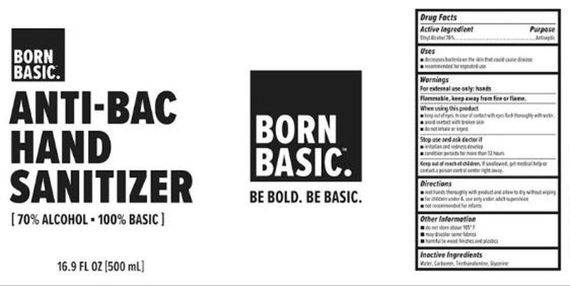 Born Basic Anti-Bac Hand Sanitizer was sold at Target