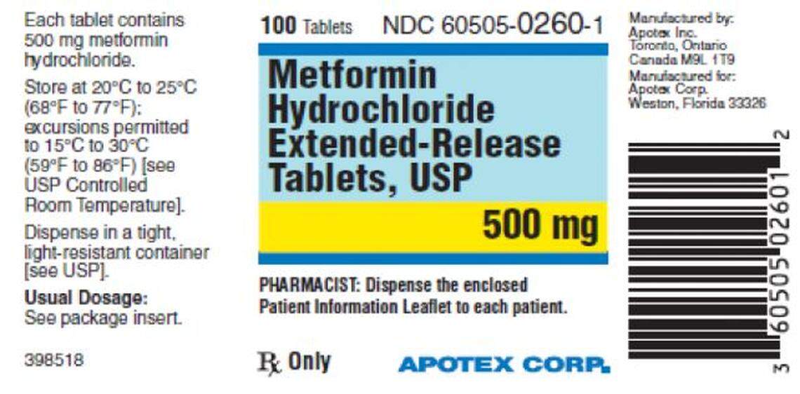 The label on the recalled Apotex Metformin