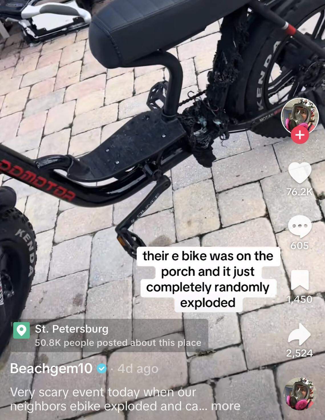 An electric scooter caught fire in a St. Petersburg neighborhood this week captured by TikTok user, Beachgem10