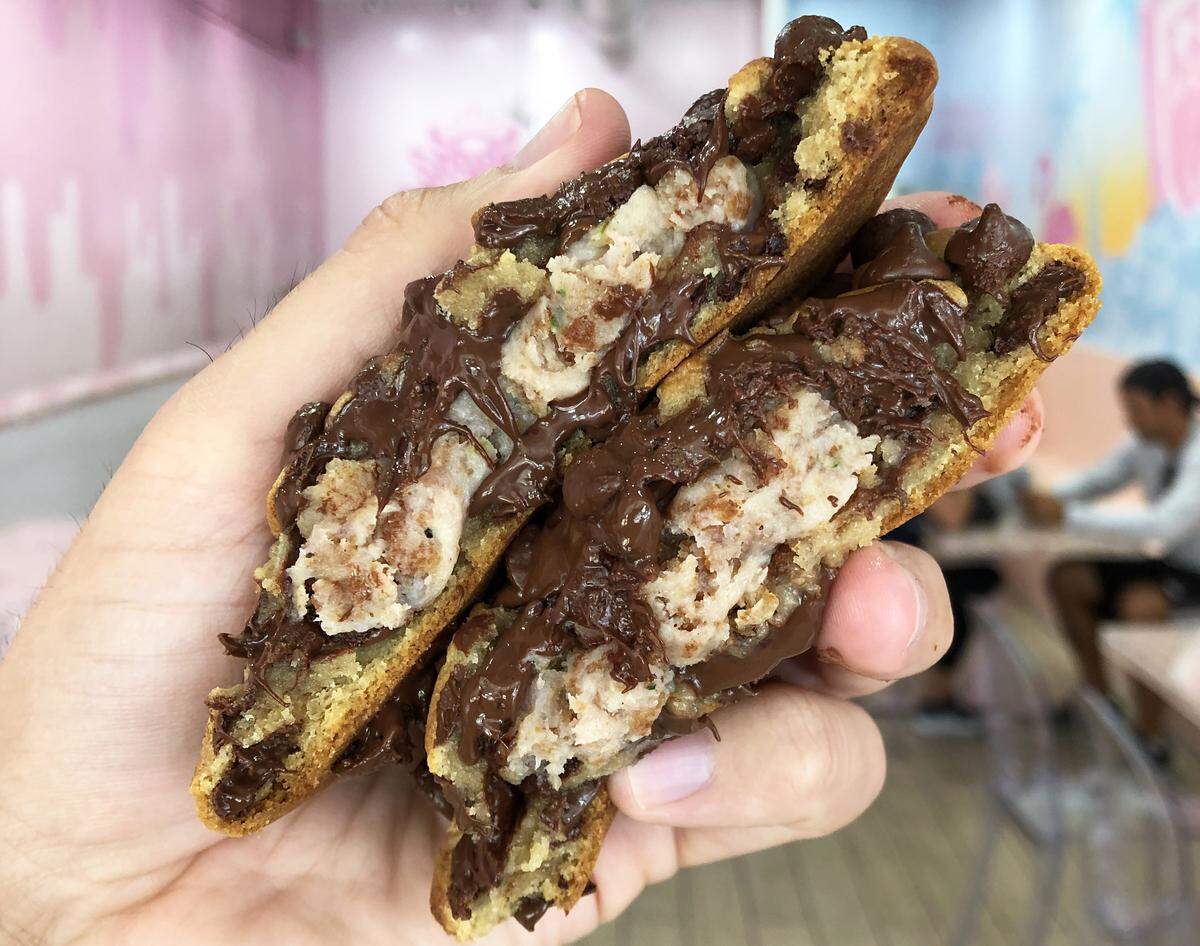 Night Owl Cookies partnered improbably with Dos Croquetas croqueta bar to creat a chocolate chip cookie stuffed with a fried ham croqueta.