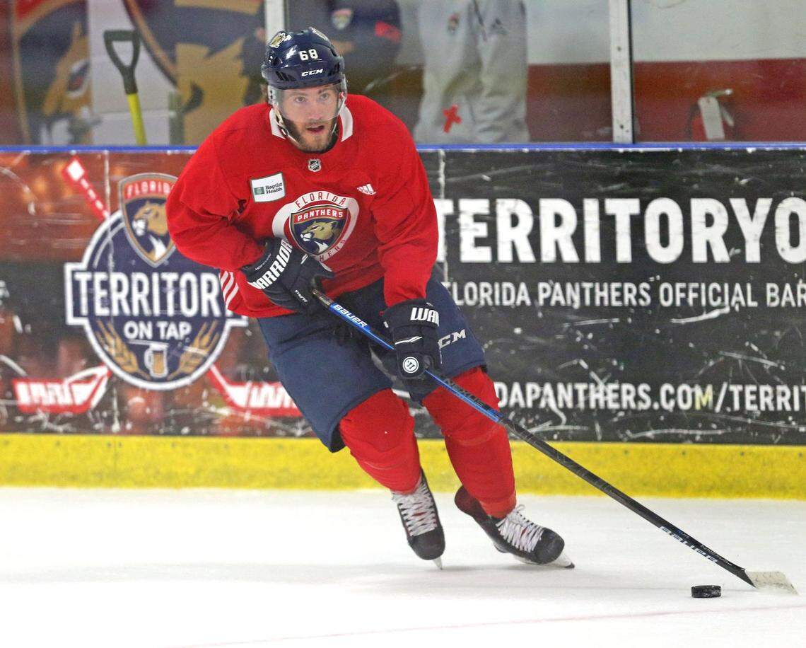 Florida Panthers Mike Hoffman (68) trains at their practice facility in Coral Springs, Florida, July 15, 2020.