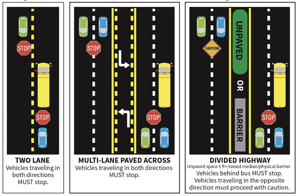 Safety guide when driving around school buses.