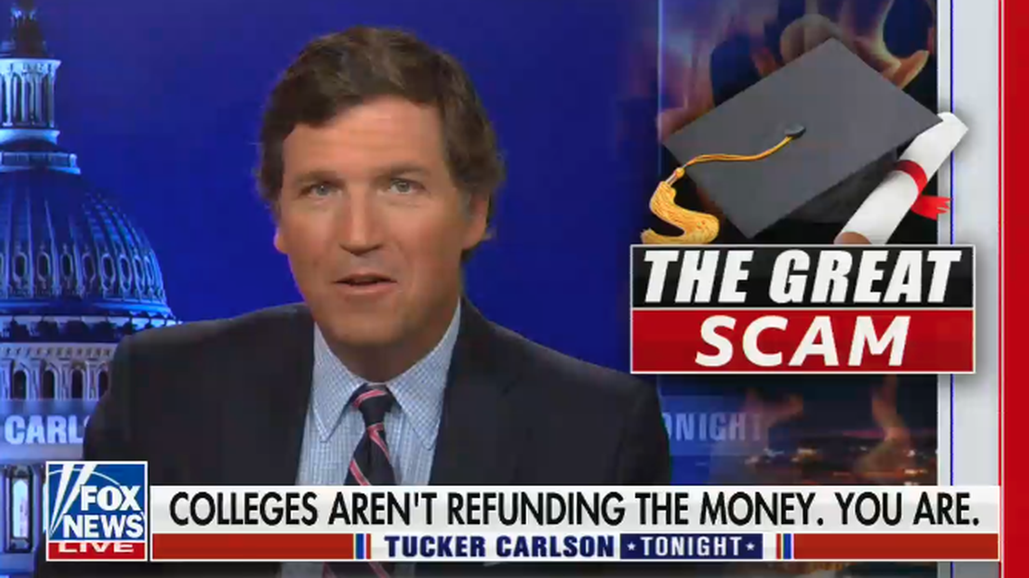 Fox News host Tucker Carlson compared President Joe Biden’s student loan forgiveness plan to reparations.