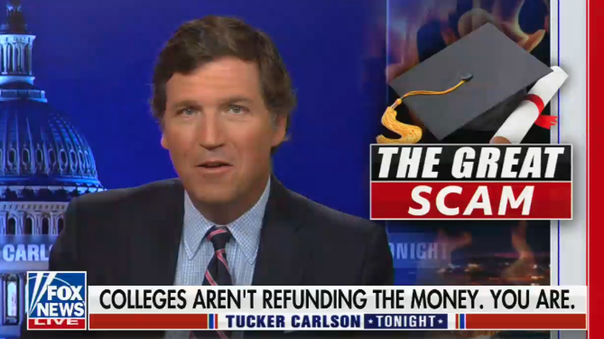 Fox News host Tucker Carlson compared President Joe Biden’s student loan forgiveness plan to reparations.