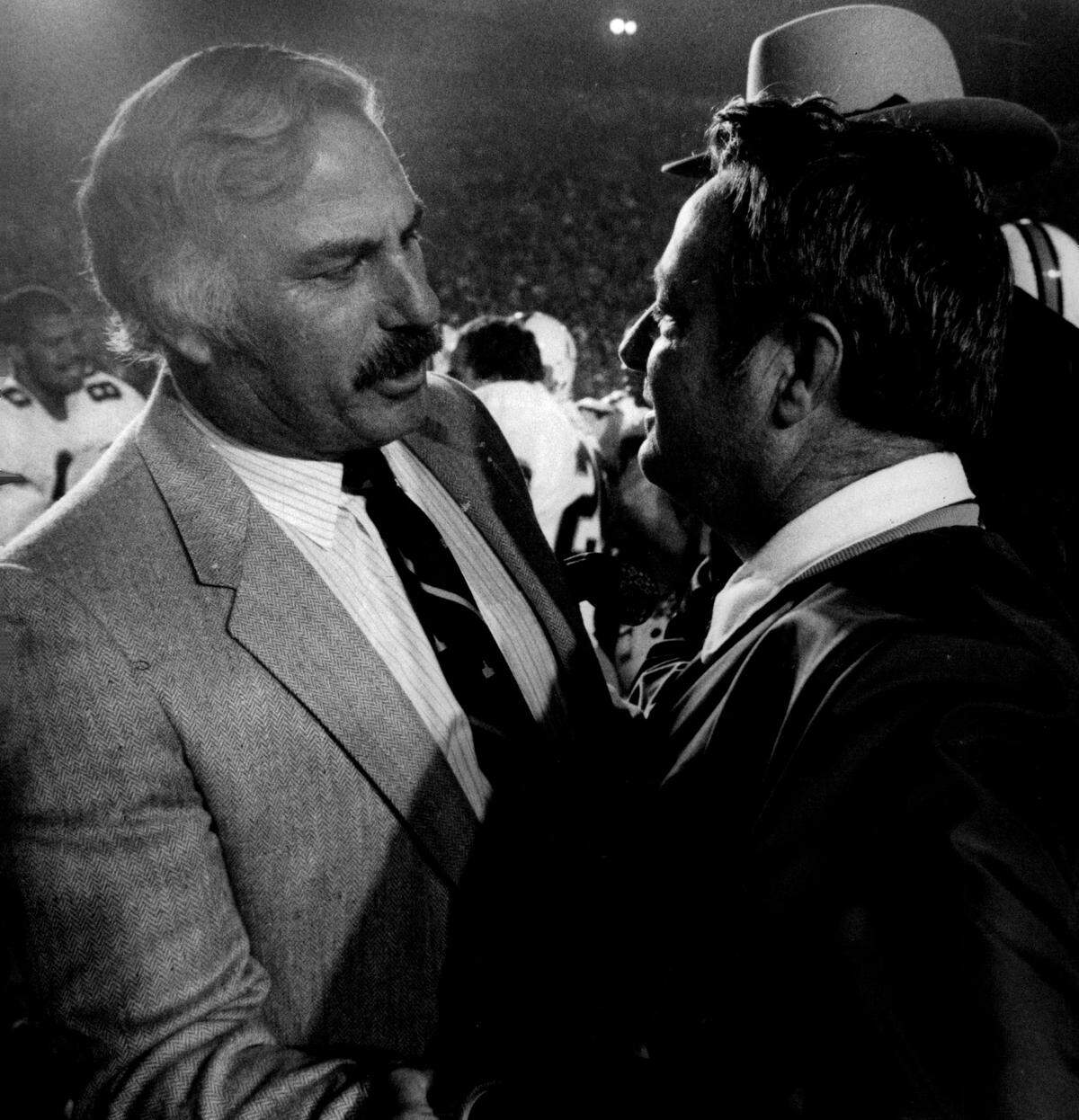 UM coach Howard Schnellenberger and FSU coach Bobby Bowden.