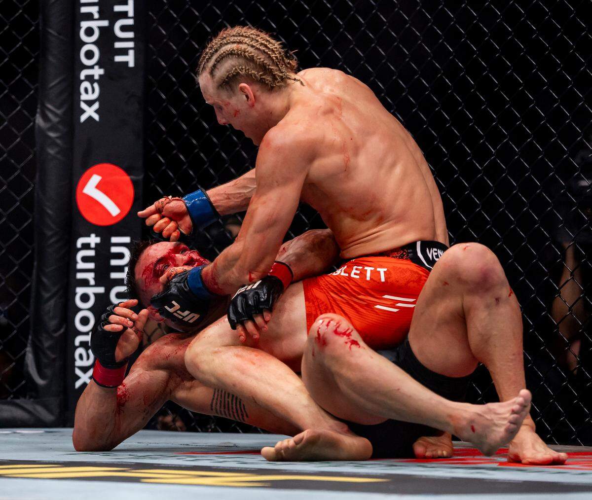 Paddy Pimblett of England fights against Michael Chandler of the United States in their lightweight bout during UFC 314 at the Kaseya Center on Saturday, April 12, 2025, in downtown Miami, Fla.