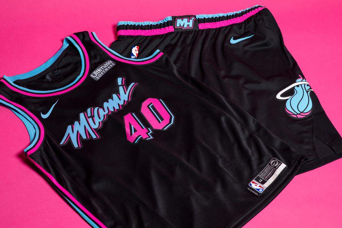 A look at the Heat’s new “Vice Nights” uniform unveiled Monday.
