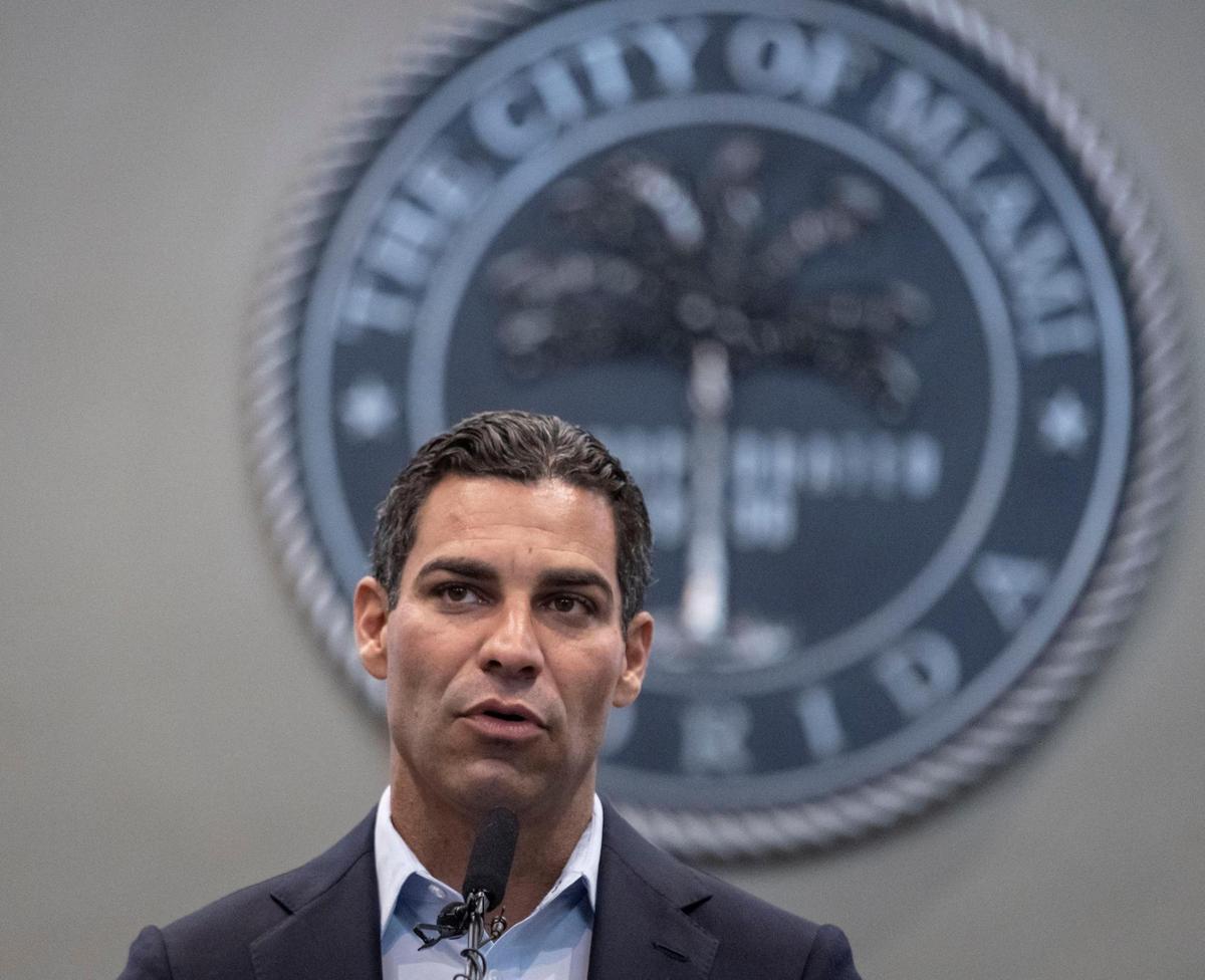 Miami Mayor Francis Suarez speaks to reporters during a press conference at Miami City Hall on Wednesday, Nov. 3, 2021, the day after he was elected to a second term.