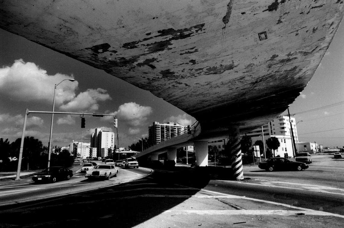 The overpass on 63rd Street and Indian Creek Drive in Miami Beach in 1993.