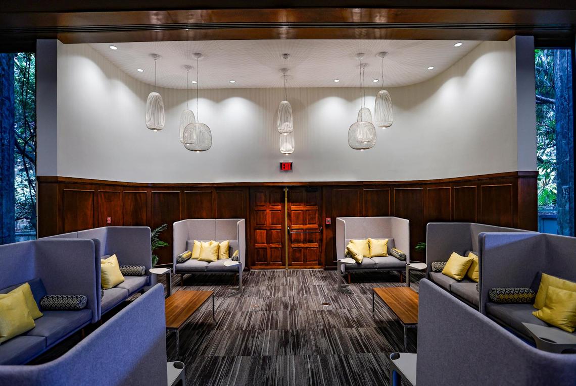 Coral Gables Branch Library plans to reopen on Monday, May 22 after closing for renovations in 2021 with new furnishings, lighting, and computers. The library is located at 3443 Segovia Street in Coral Gables on Tuesday, May 16, 2023.