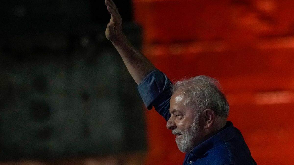 Former Brazilian President Luiz Inacio Lula waves to supporters gathered on Paulista Avenue after he defeated incumbent Jair Bolsonaro in a presidential run-off election.