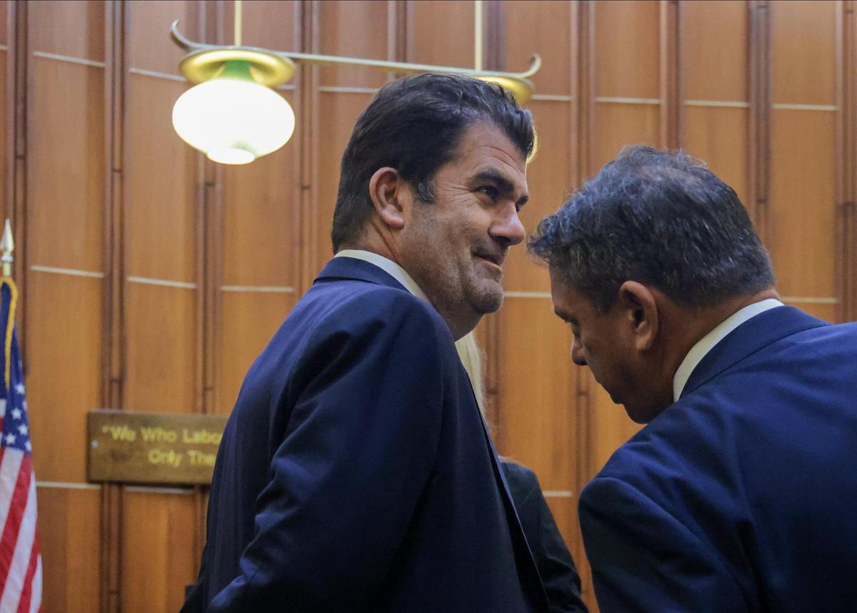 Defense attorneys for the Alexander brothers, Joel Denaro, left, and Ed O’Donnell IV, right, appear before Miami-Dade Circuit Court Judge Lody Jean, Courtroom 2-2, to discuss a bond issue for clients at the Richard E. Gerstein Justice Building in Miami, Florida on Monday, December 16, 2024. Oren and Alon Alexander, two of the three brothers who are accused in a sexual assault investigation involving dozens of victims violently raped as far back as over a decade ago in South Florida and New York, did not appear in court for their hearing. The hearing was pushed back till Thursday, December 19, 2024.