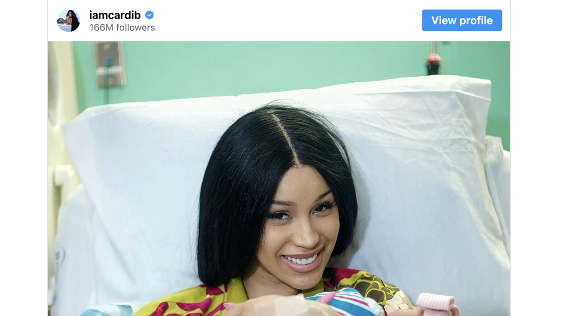Cardi B with her youngest child after giving birth on Sept. 7.