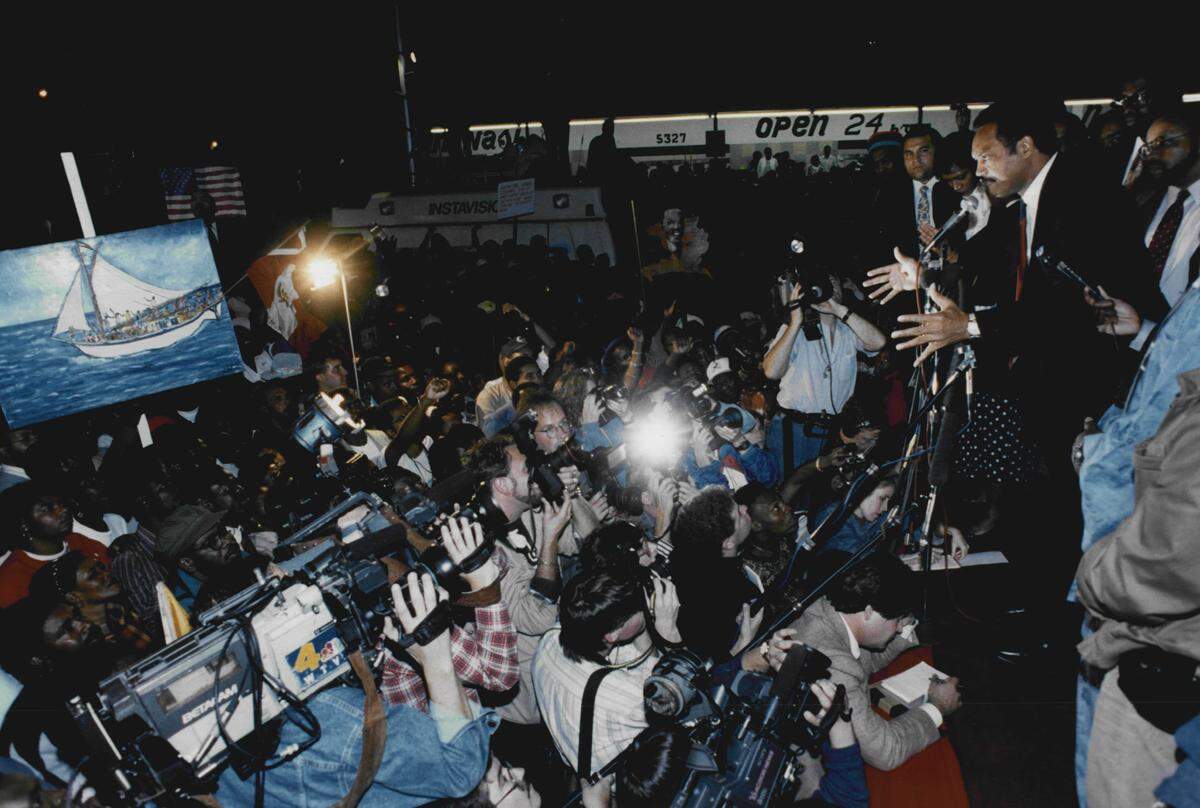 The Rev. Jesse Jackson during a speech to Haitians on Northwest 54th street in Little Haiti.