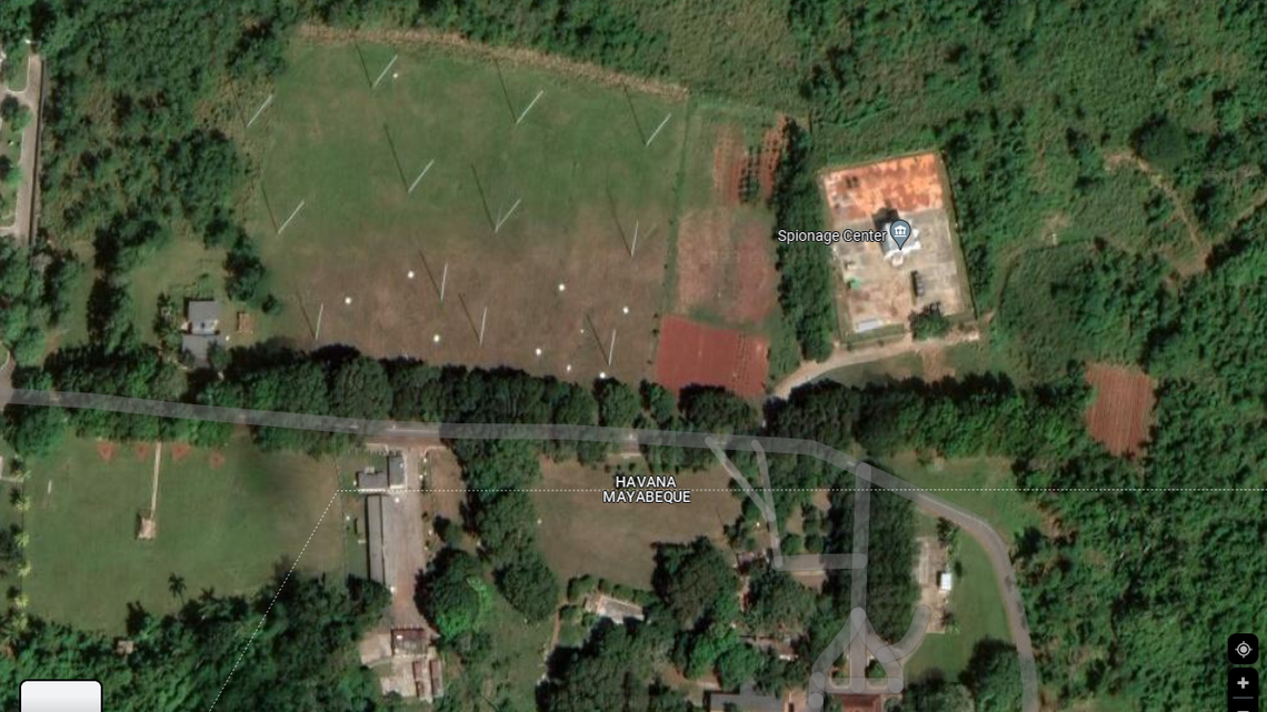 A screenshot of Google Maps showing the reported site of the espionage base in Bejucal jointly run by China and Cuba near Havana.