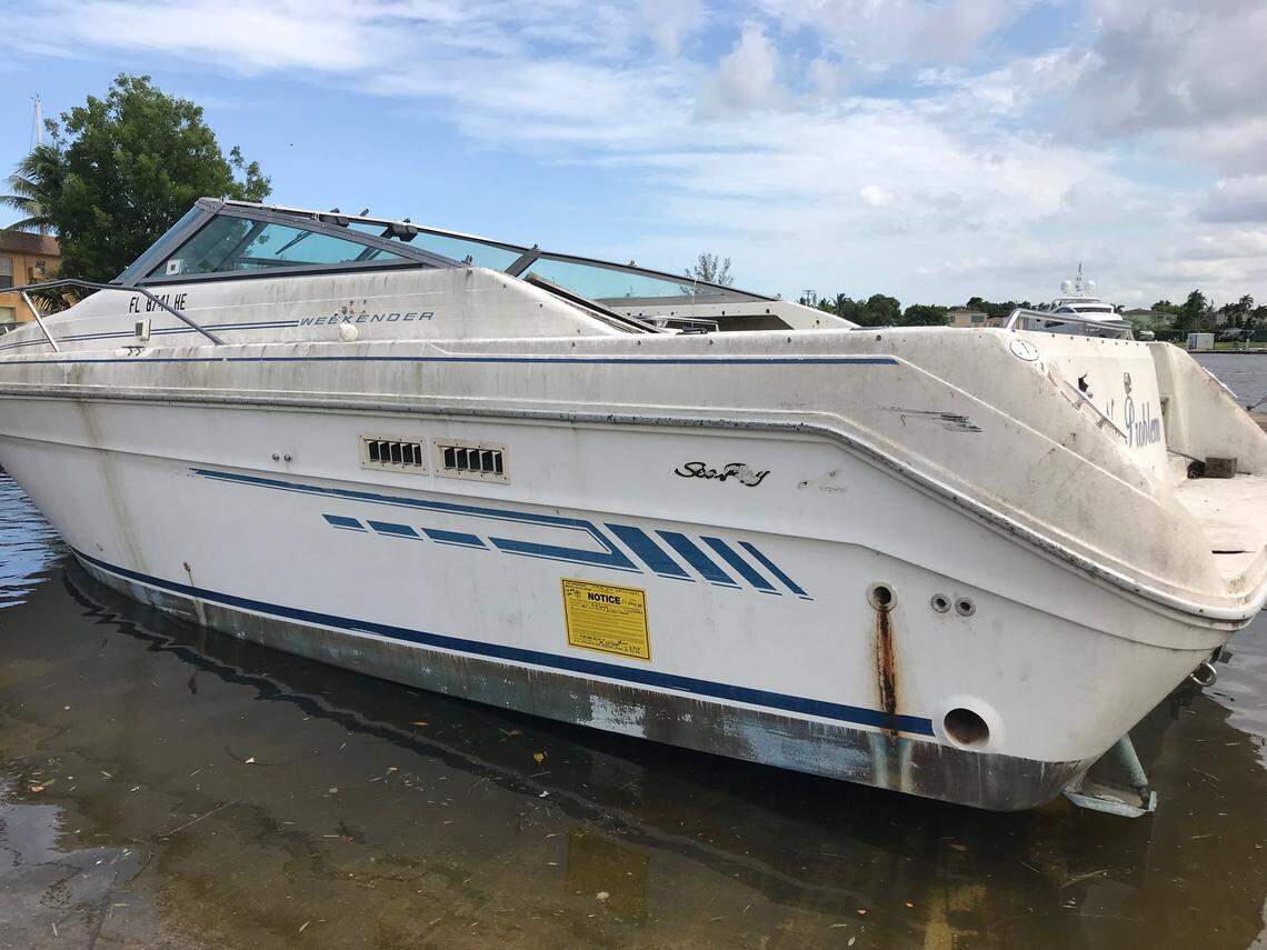 An abandoned boat blocking the Curtis Park Boat Ramp was labeled with a notice for removal to allow its owner “due process” to claim the vessel.