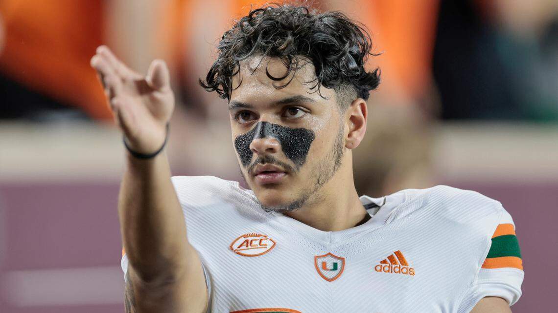 Miami Hurricanes place kicker Andres Borregales, seen in this Sept. 17, 2022 file photo, hit all four of his field goals in a quadruple overtime win over the Virginia Cavaliers on Saturday.