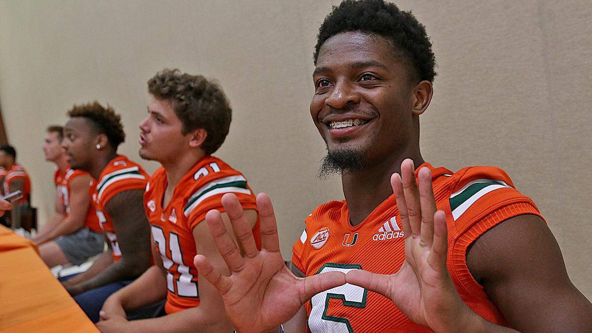 University of Miami true freshman receiver Mark Pope, shown throwing up the U in August during media day, had played in five games without a catch entering the Georgia Tech game.