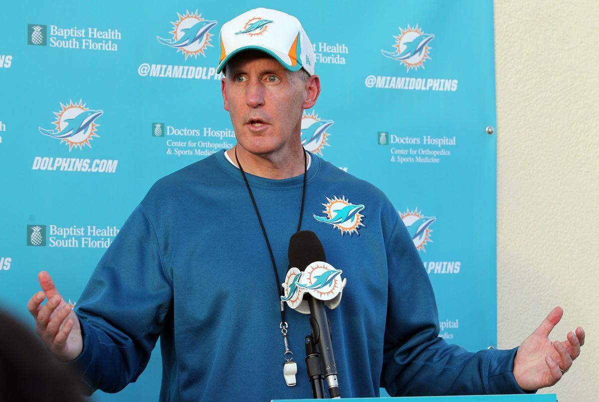Miami Dolphins’s head coach Joe Philbin talks with the media about the bullying incident between players Jonathan Martin-Richie Incognito that has captured national attention at Dolphin camp in Davie, Fl, November 6, 2013.