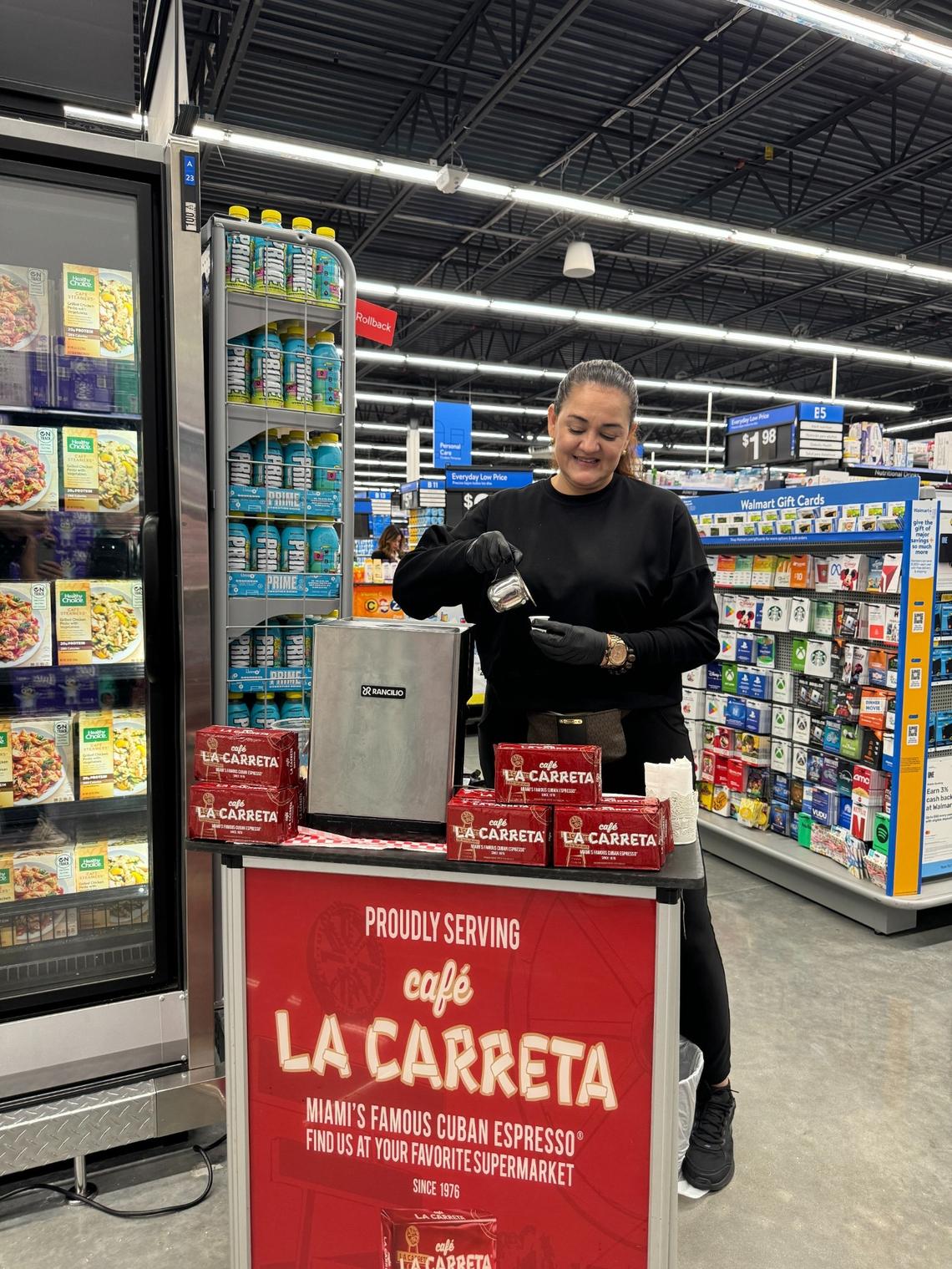 Walmart celebrated the remodeling of its Miami Eighth Street store on April 11, 2025, with samples of La Carreta espresso.