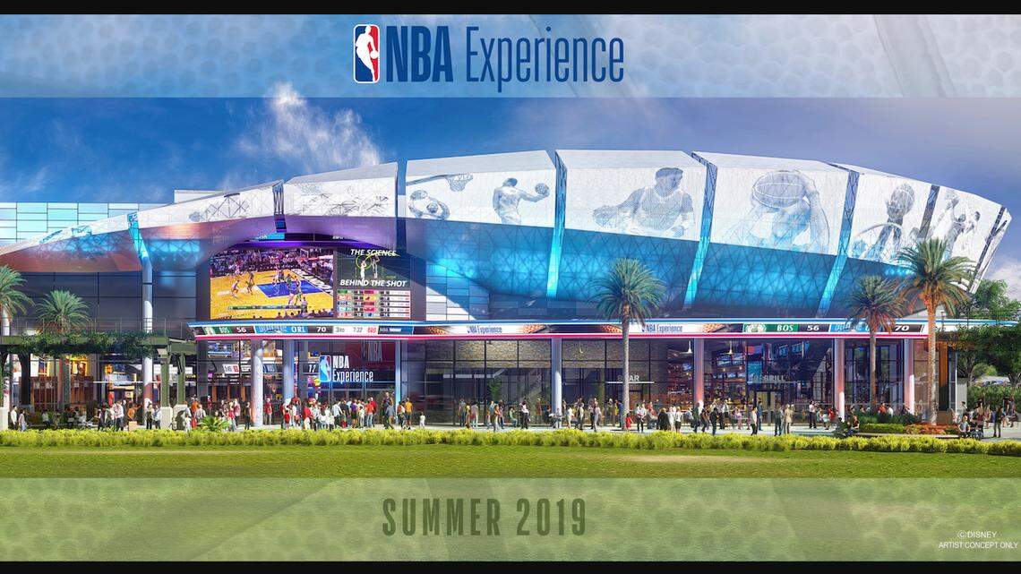 Rendering of the NBA Experience, inspired by the modern architecture of new NBA arenas around the country, will feature immersive NBA video productions and numerous interactive experiences, as well as a restaurant and a retail store. It is scheduled to open in summer 2019.
