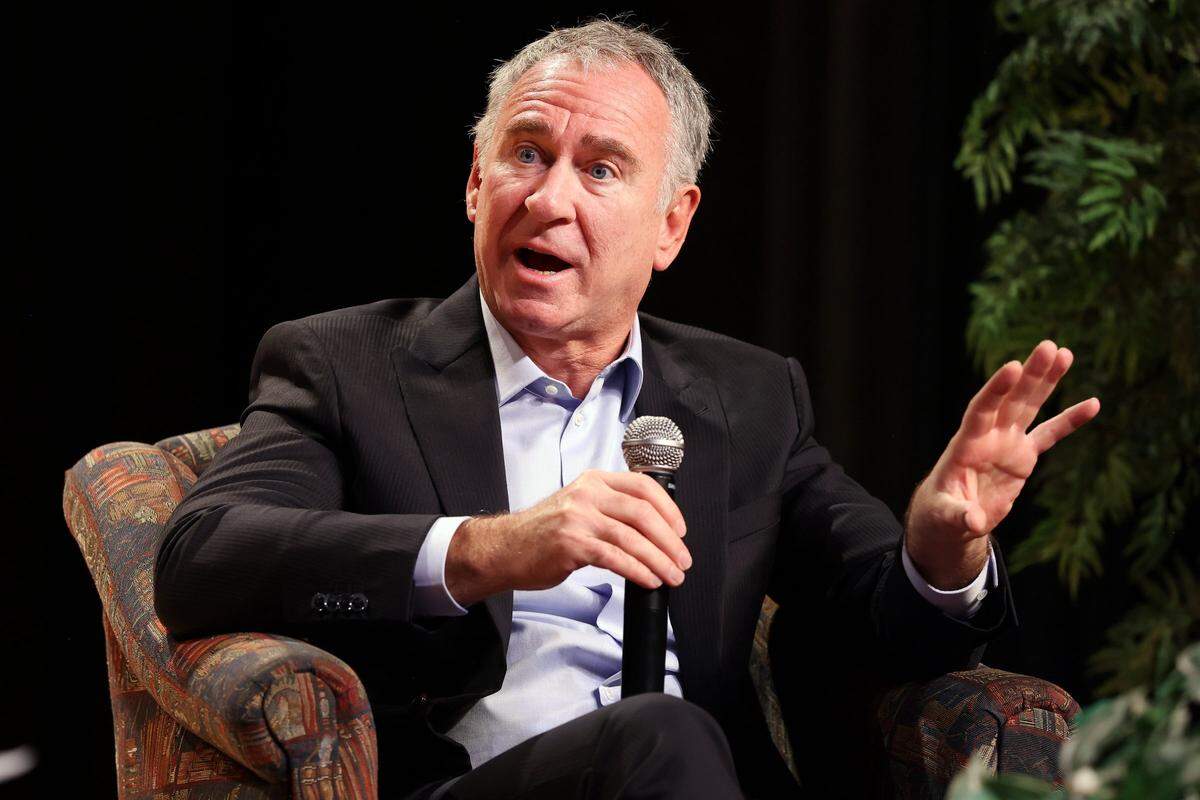 Billionaire Ken Griffin speaks to students during an assembly at Booker T. Washington Senior High School on Tuesday, Feb. 24, 2026, in Miami, Florida.