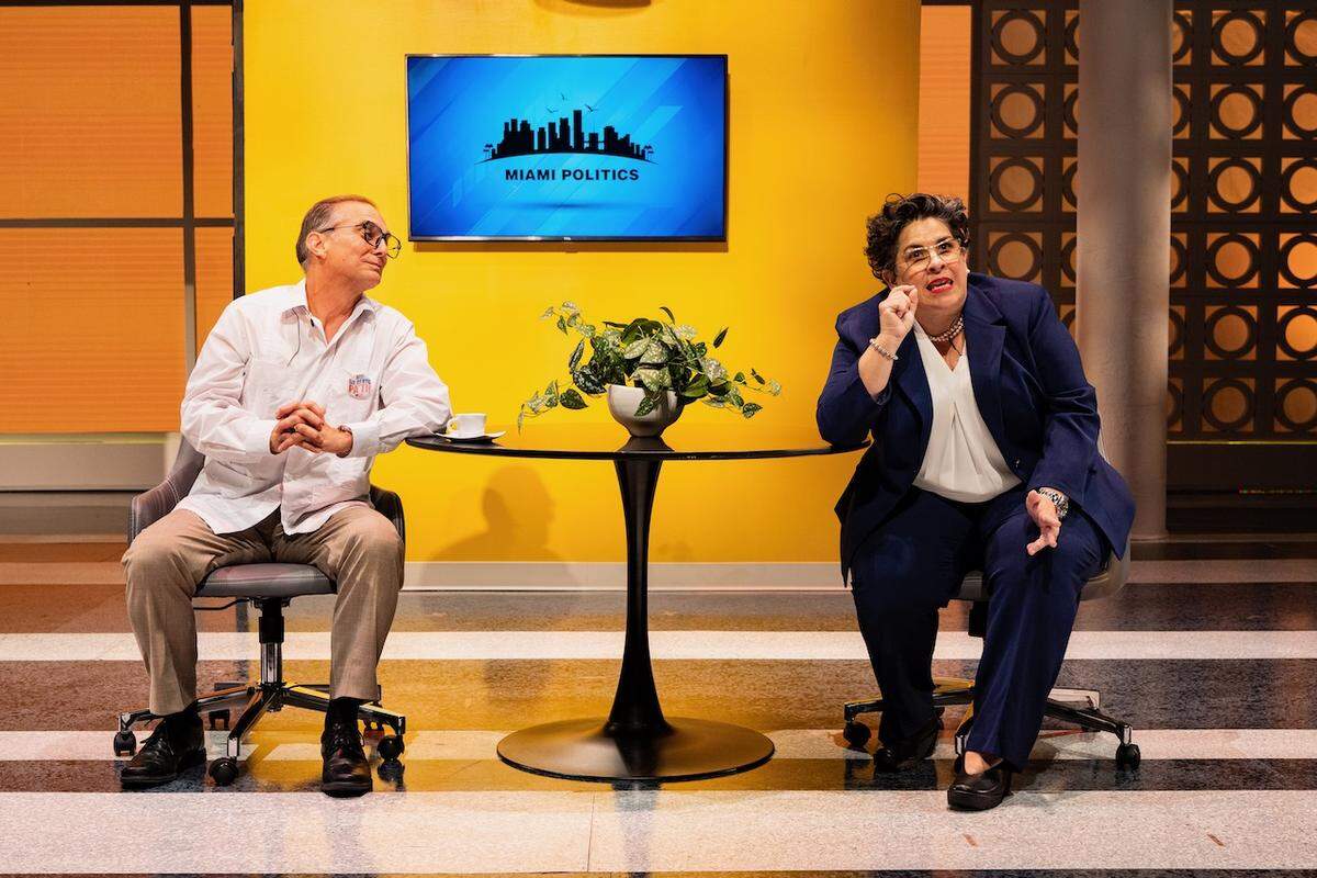 Jonathan Nichols-Navarro and Carmen Pelaez debate the issues in the world premiere of her play ‘The Cuban Vote.’
