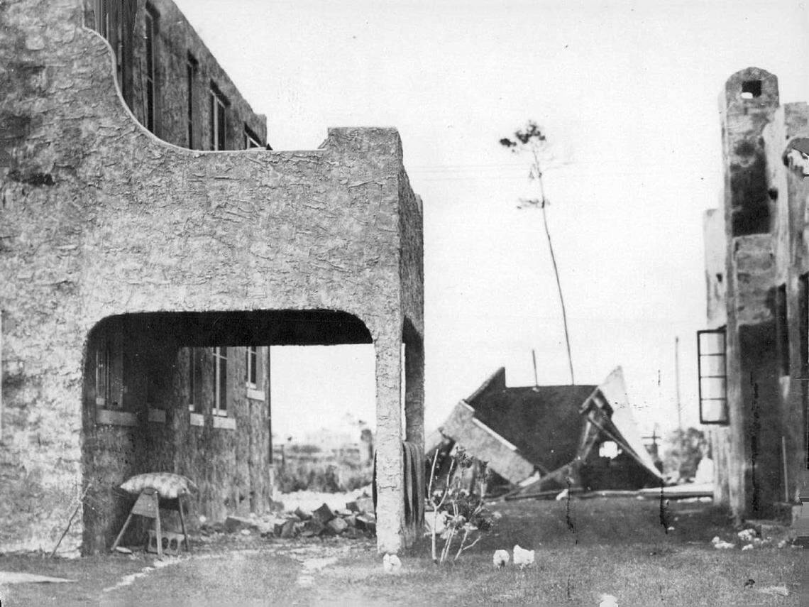 McAllister Hotel entrance in 1926 after a hurricane.