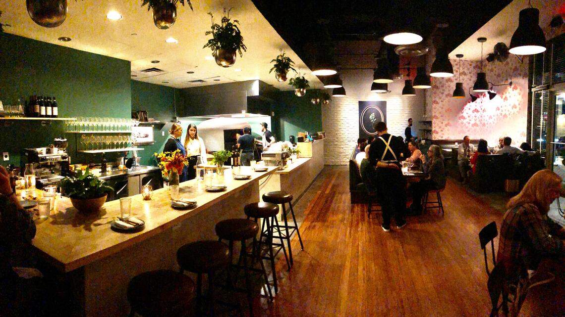 The interior at the pop up location of Erba, the new Kendall restaurant by Ghee chef Niven Patel, a James Beard award semifinalist.