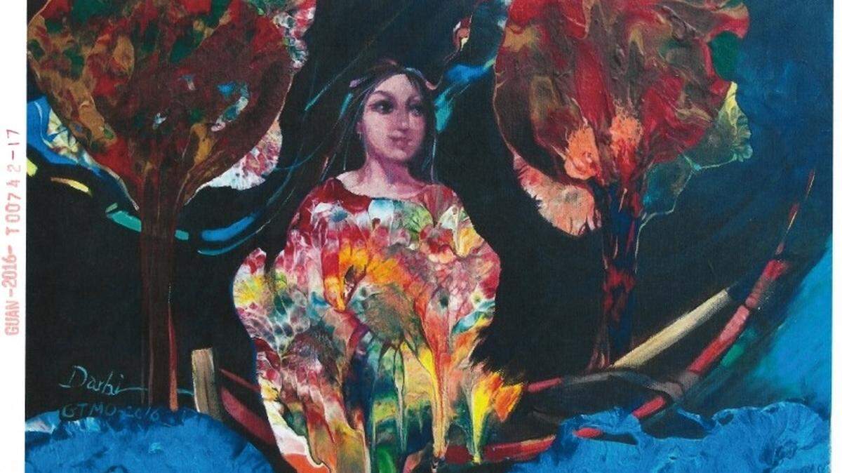 Former prisoner Ahmed al Darbi did this painting at Guantánamo in 2016. It was completed and released before a 2017 Pentagon policy prohibited detainee art from leaving the island prison, according to his lead counsel Ramzi Kassem,  a law professor at the City University of New York who has represented him on a volunteer basis since 2008.