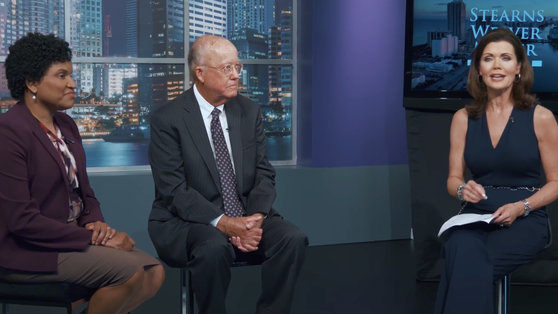 TV veteran Laurie Jennings, right, hosts Stearns Weaver Miller’s web video updating best practices in the post-COVID world.