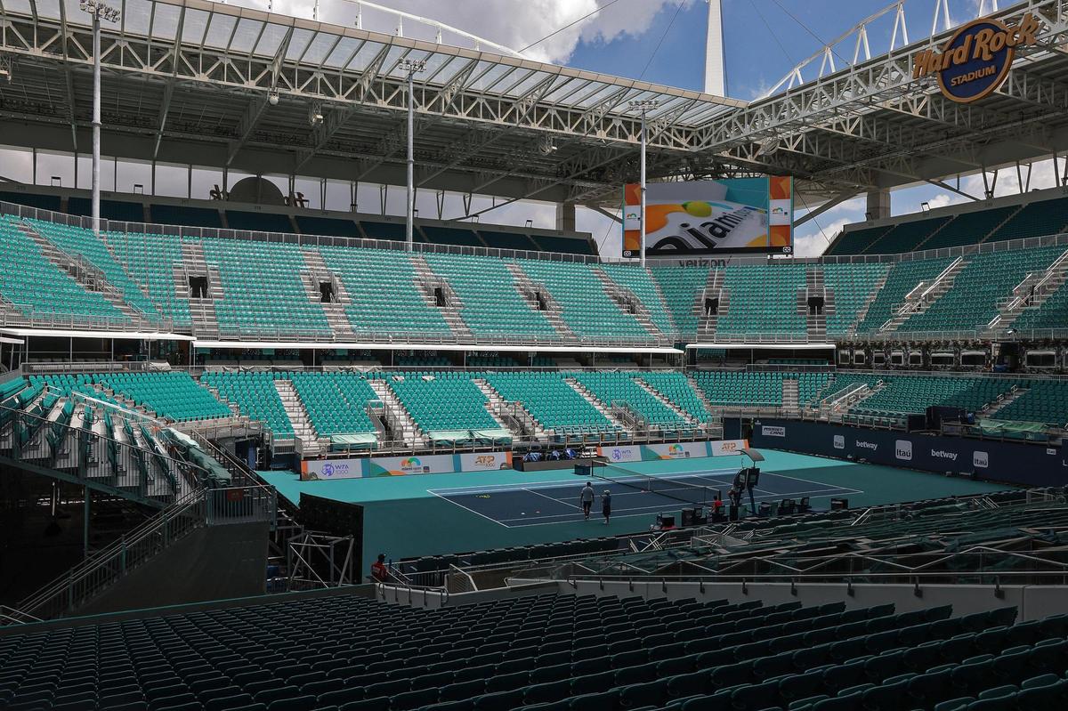 Pictured is the Hard Rock Tennis Stadium, a tennis stadium with in a football stadium. The 2022 Miami Open presented by Itaú revealed the elements fans can expect to enjoy as the tournament prepares to welcome back fans from all over the world at Hard Rock Stadium on Sunday, March 20, 2022.
