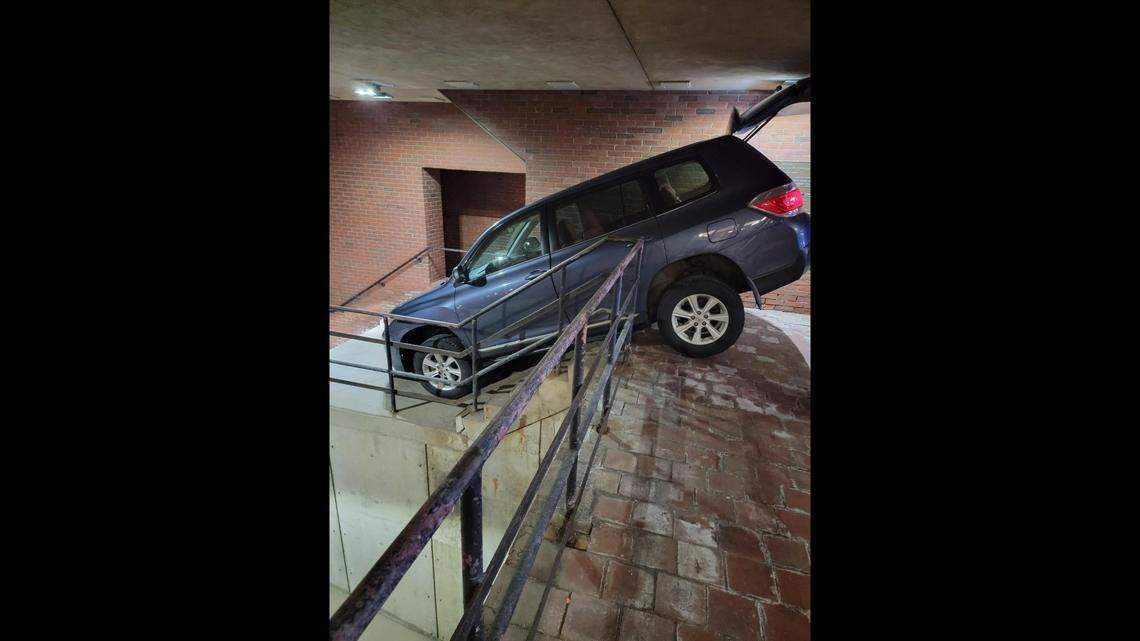 A woman accused of driving drunk told officers she was following her GPS when she drove down a flight of stairs in Portland, Maine, officials said.